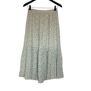 Floral Print Tiered Maxi Skirt Button Front Elastic Waist Midi Sz M Prairie Boho